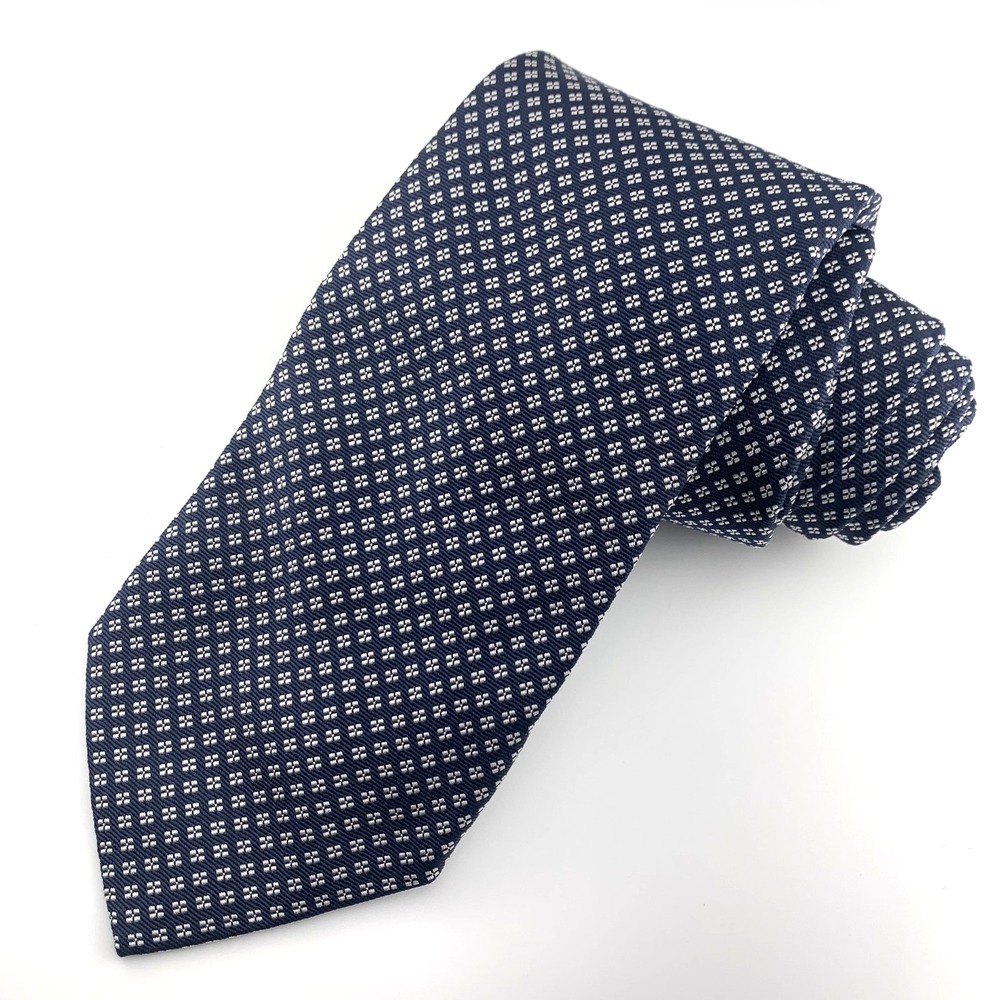Fabio Ferretti Mens Tie Blue w/ White Geometric Pattern 100% Silk Repp‎ Necktie